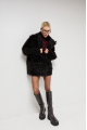 Curly double-sided dark chocolate-colored sheepskin coat made of natural sheepskin